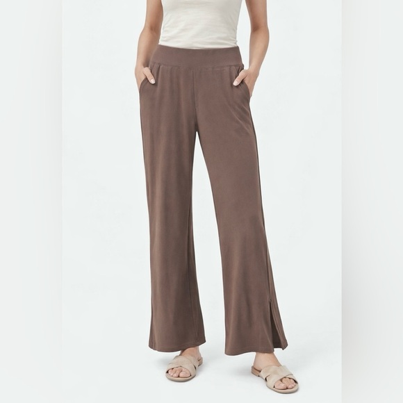 Move Theology Pants - Move Theology Brown Wide-Leg Split Hem Ribbed Lounge Pants M